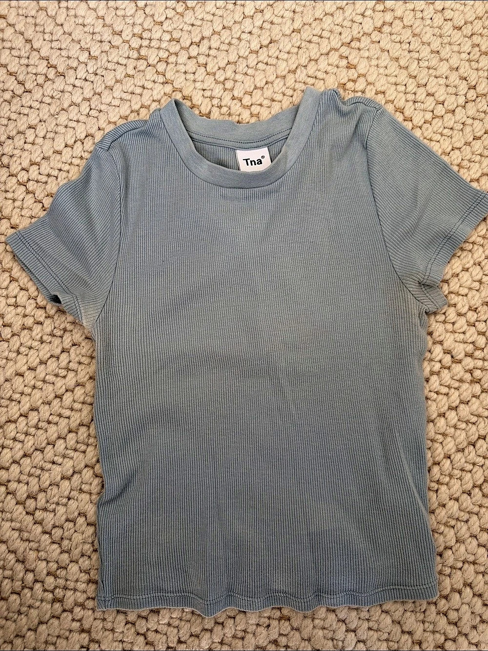 TNA Artizia Short Sleeve Ribbed Tee in Blue